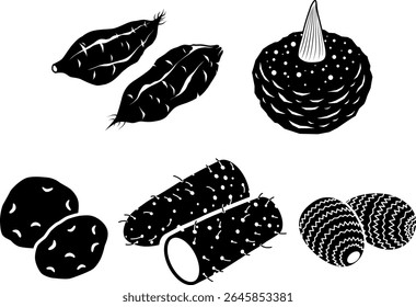 A set of various potato icons isolated on white background