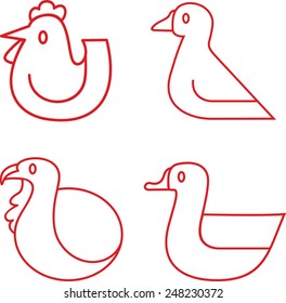 Set of various poultry animals icons vector