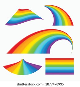set of various rainbows isolated on white