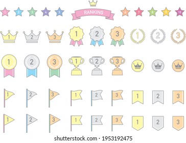 Set of various ranking icons and award icon illustrations