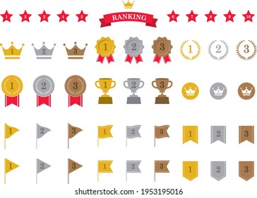 Set of various ranking icons and award icon illustrations