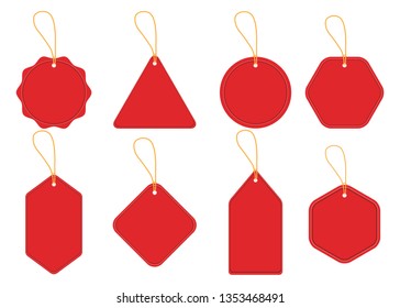 Set of various realistic 3D discount red tag for sale promotion. Vector vintage label template - Vector EPS 10