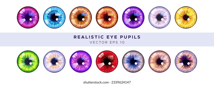 set of various realistic eye pupil designs with beautiful pupil colors. anime character pupils. anime eye pupils
