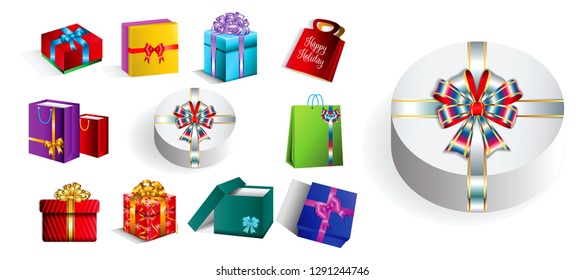 set of various realistic gift with ribbon. easy to modify