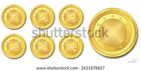 set of various realistic gold dollar coin. Eps
