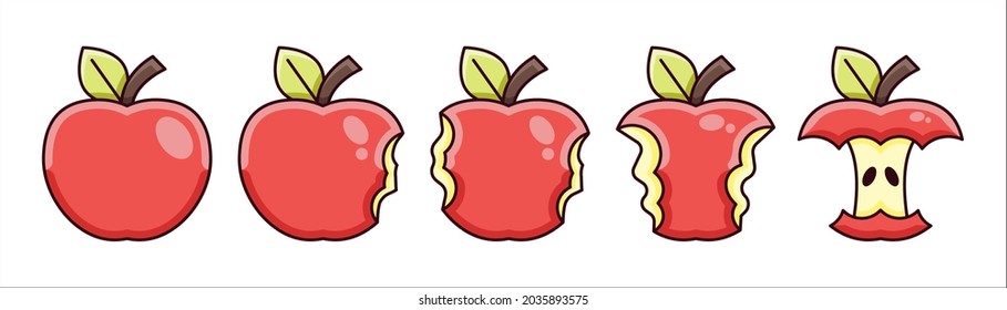 Set Of Various Red Apple Icon Bite Stage Illustration