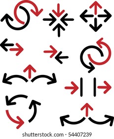 set of various red and black arrows, vector icon set