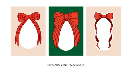 Conjunto de vários arcos vermelhos. Ilustração desenhada à mão do vetor de fitas. Quadros de férias para cartões de felicitações, convites, cartazes