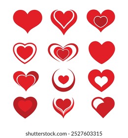 set of various red heart vector design