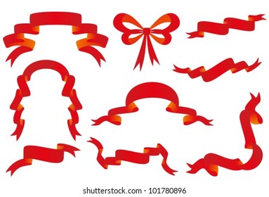 Set of various red vector ribbons  on a white background. EPS-10 (non transparent elements), gradient