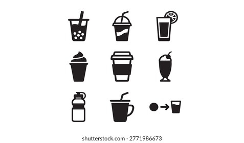 Set of various refreshing beverage drink icons with beverage smoothie caffeine