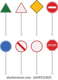 Conjunto de varias señales de tráfico reguladoras y de advertencia Ilustración vectorial para la seguridad del Transporte y la Educación de conducción