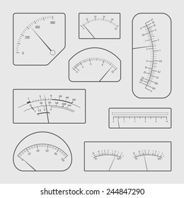 Set of various retro design vector panels and dashboards of measuring devices isolated on white background