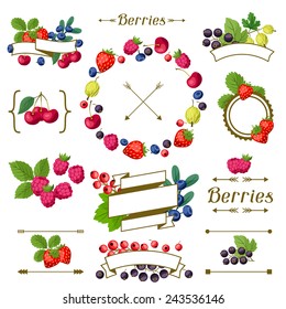 Set of various ribbons and labels with berries.