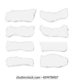 Set of various ripped paper pieces isolated on white background, realistic vector illustration