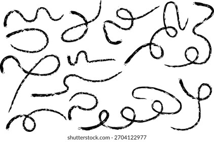 Conjunto de varias pinceladas de tinta áspera, angustiada y abstracta y líneas para el diseño.