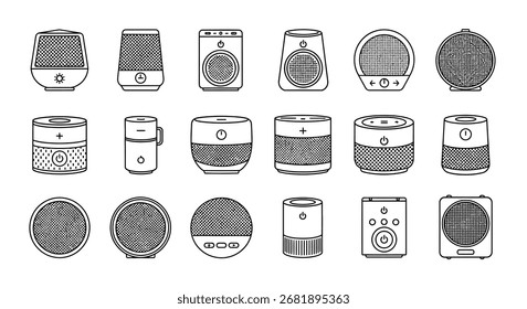 Set of various round and square smart speaker and humidifier icons for technology and home automation concepts vector
