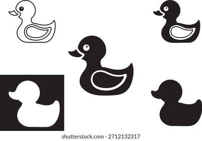 Set of various rubber duck icon silhouettes, black and white Vector