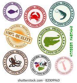 Set various rubber stamp with silhouettes of sea mammals, natural product