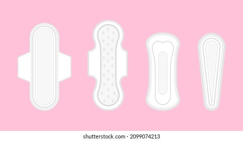 Set of various sanitary napkins. Illustration for feminine hygiene, medicine, menstruation. Pads for a woman.Vector