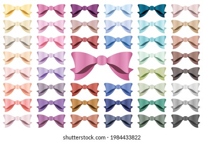 Set of various satin bows. Satin digital effect. Decorative elements. Vector set collection