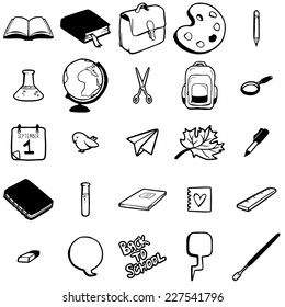 Set of various school elements, colorful hand drawn icons collection