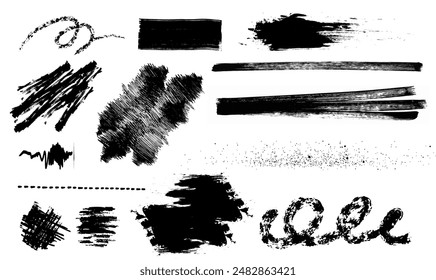 Set of various scribble, brush, charcoal, pencil. Squiggle lines, grunge pen, hand drawn design element