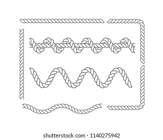 Set of various sea knots and loops. Elements for fabric, wallpaper, background, web design. Marine rope and nautical knot. Elements for hiking, swimming, domestic needs. Vector illustration isolated.
