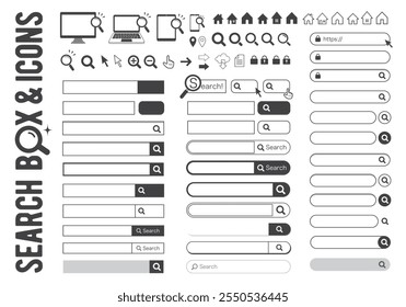Un conjunto de varias ventanas de búsqueda e iconos