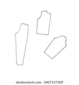 Set of various sewing patterns in doodle style. Hand-drawn tailoring Icon. Isolated on white background.