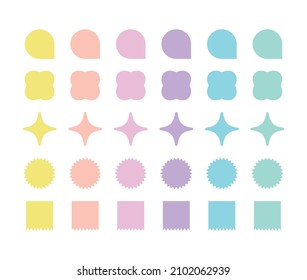 Set of various shape icon illustrations. Point deco of colorful shapes in the form of polygons, stars, geometry, flowers, squares.