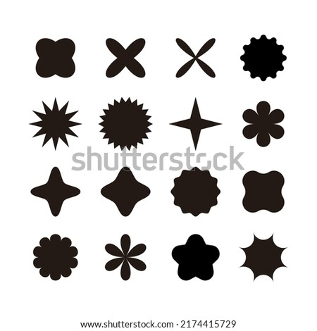 Set of various shape icon illustrations. Point deco of colorful shapes in the form of polygons, stars, geometry, flowers.
