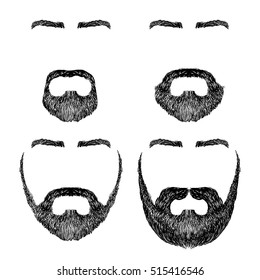 set of various shapes beard, mustache, eyebrows, freehand drawing