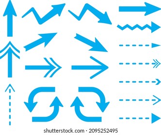 A set of various shapes of blue arrows