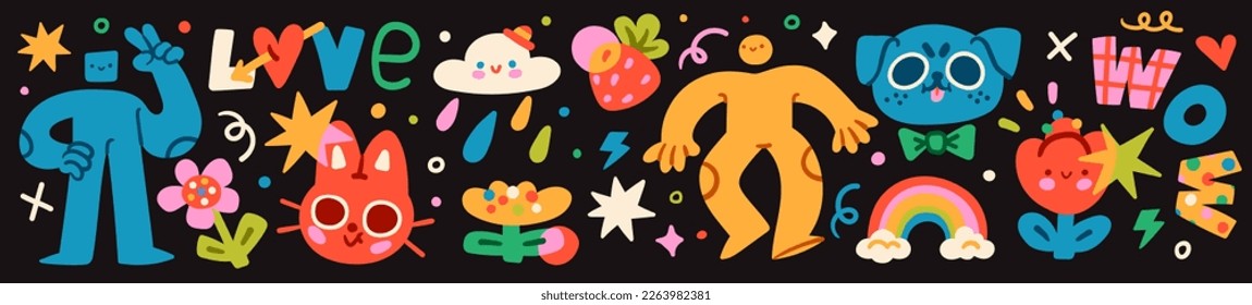 Set of various Shapes and objects and People silhouettes. Abstract contemporary modern trendy Vector illustrations.