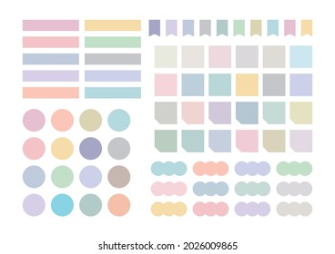 Set of various shapes pastel sticker icon illustrations.