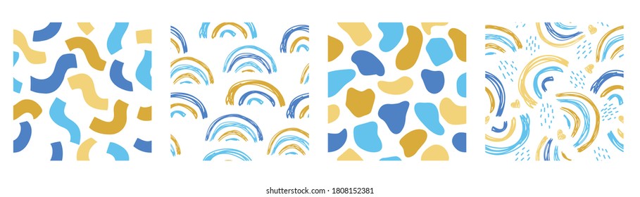 Set of various shapes and rainbow shapes, curves, arcs. Freehand  doodle style. Contemporary trendy vector illustration for fabric, wrapping, textile, wallpaper, clothing, surface texture, prints.