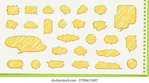 A set of various shapes of speech bubbles designed to look like they have been filled in with a marker pen
