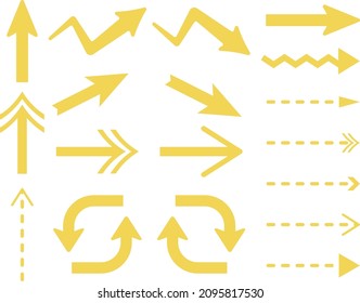 A set of various shapes of yellow arrows