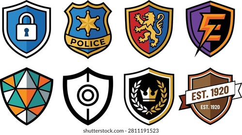 Set of various shield emblems and heraldic badges vector illustration with graphic design heraldic security geometric