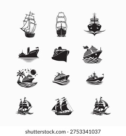 Set of Various Ship and Boat  Illustrations