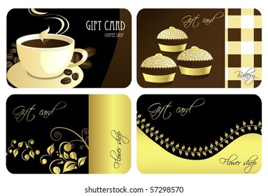 Set of various shop gift cards, vector
