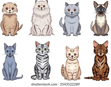 Set of various cat｜British Shorthair, Persian Cat, Siamese Cat, Scottish Fold, Bengal, American Shorthair, Russian Blue, Munchkin