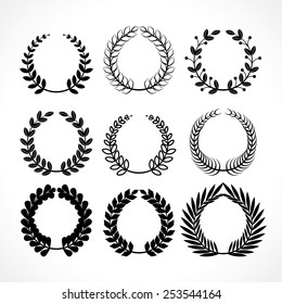 set of various silhouette herbal wreaths to decorate your design works