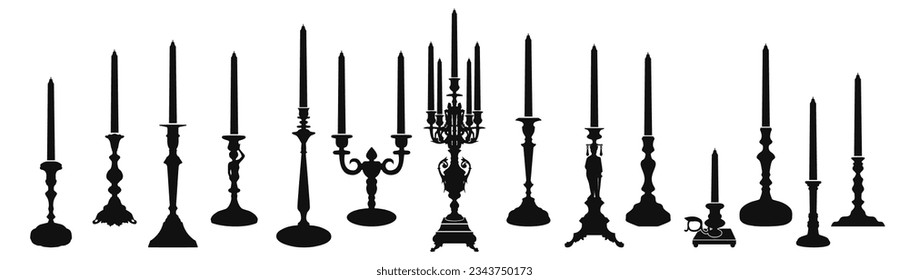  
Set of various silhouettes of candlesticks. Vector isolated objects on a white background.
