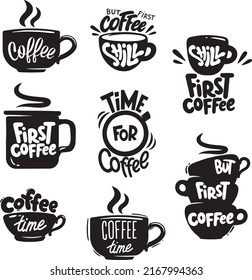Set of various silhouettes of coffee mugs. on a white background
