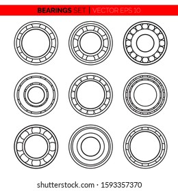 Set of various simple bearings shapes isolated on white background. Circular  frames set. Vector illustration for your graphic design.