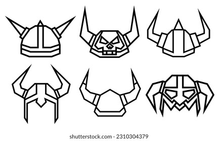 Set Various simple line Viking Helmet Armor vector icon