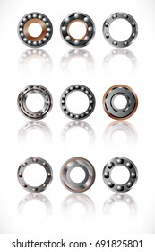 Set of various simple metal bearings shapes. Vector illustration for your graphic design.