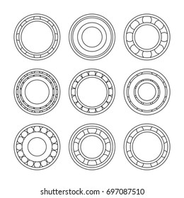 Set of various simple metal bearings shapes. Vector illustration for your graphic design.